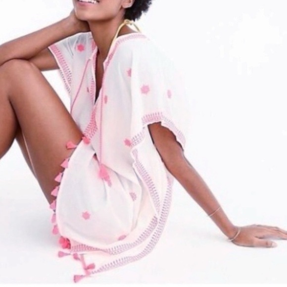 J Crew Embroidered Tunic Kimono Cover Up Beachy Preppy Cotton Womens Size XS - Picture 8 of 8